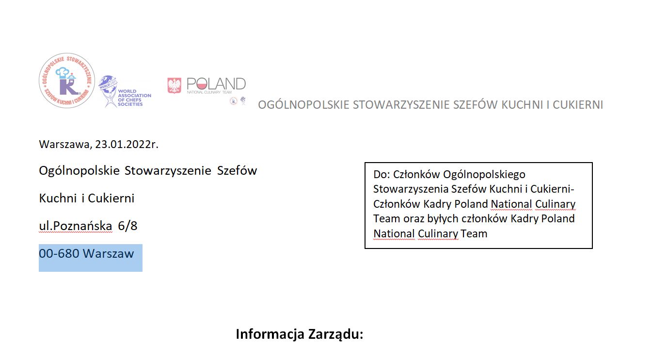 Informacja Zarządu OSSKiC